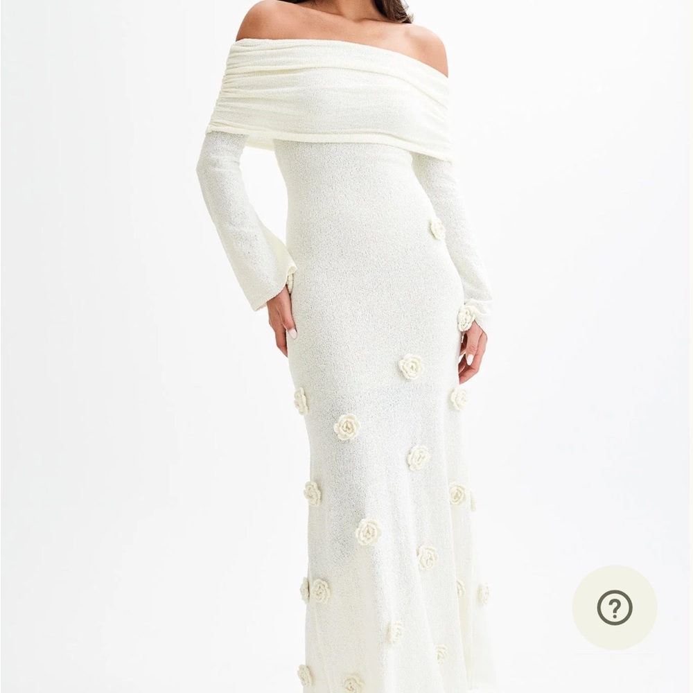 Meshki Kiki Off-Shoulder Cream Dress with Floral Details